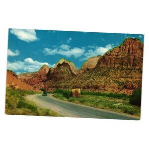 Vintage Zion National Park Utah Postcard Mountains Travel Tourism  Old Cars